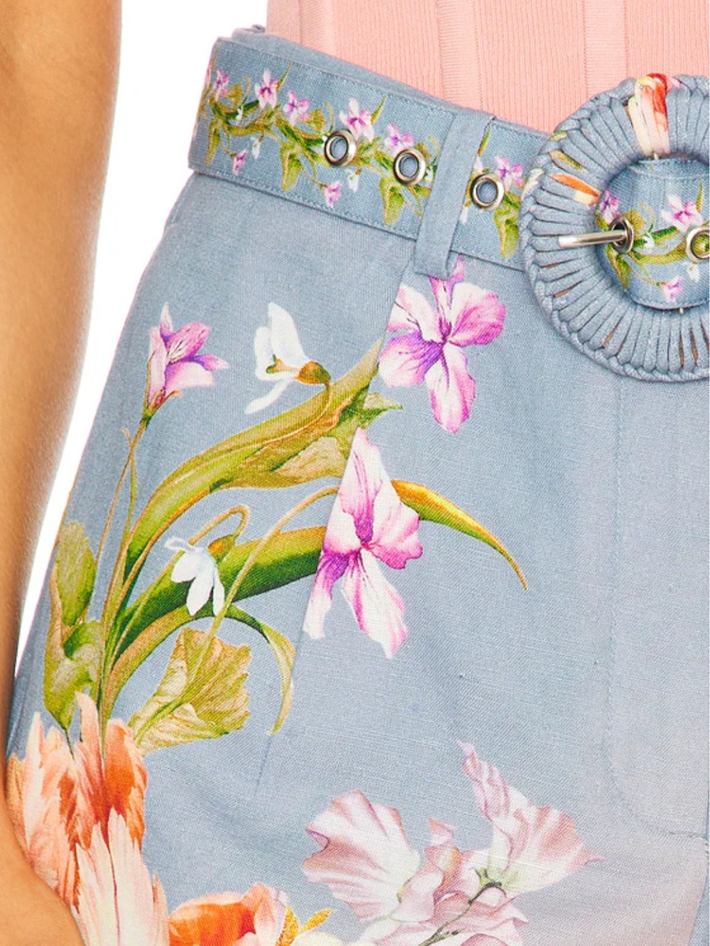 Hemant & Nandita Short With Buckle Belt in Pink Blue Mix Floral size Large NEW - Picture 3 of 10